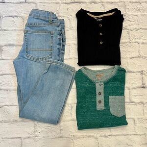 Green and Black Kids Henley Shirts